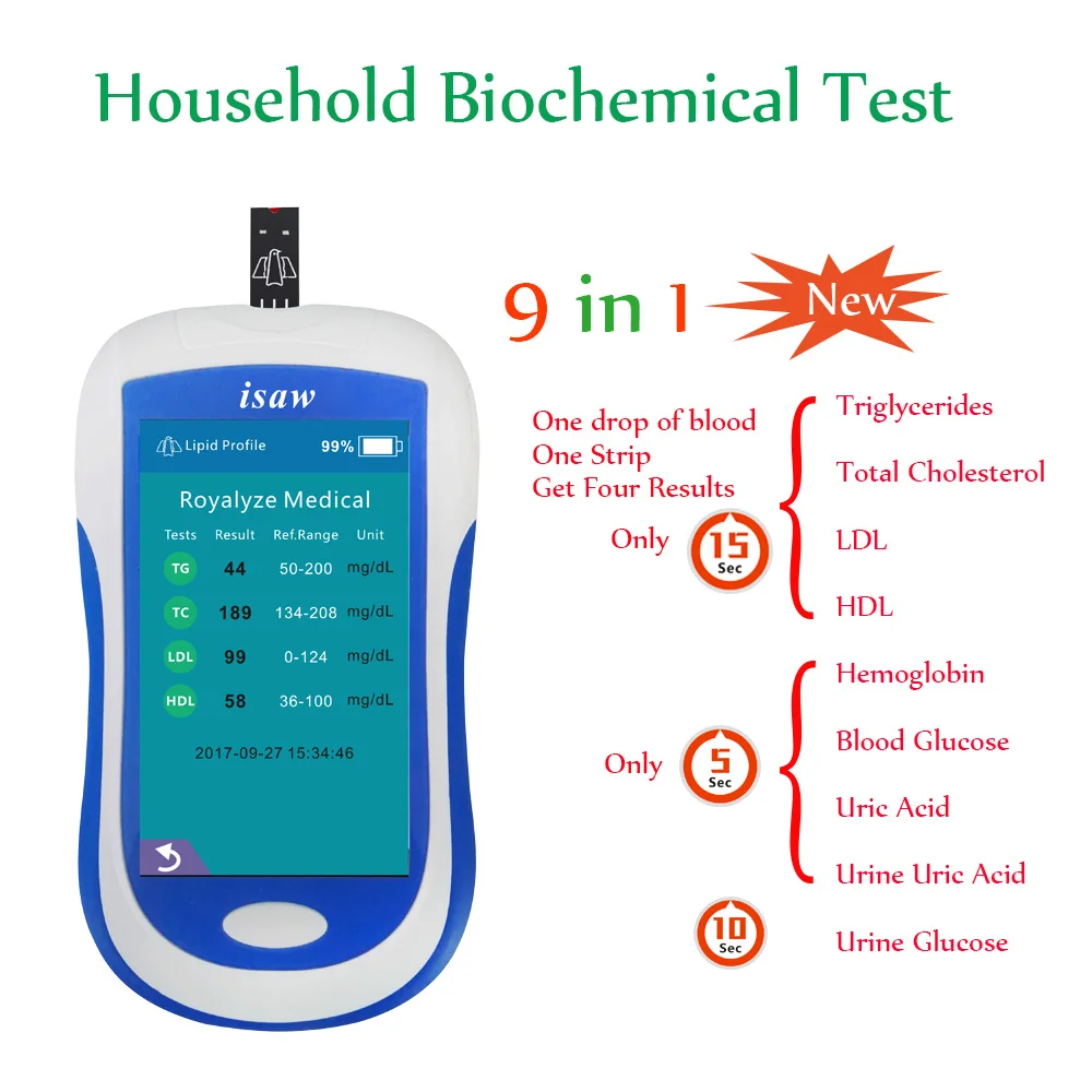 9 in 1 portable biochemistry analyzer  blood testing equipment lipid profile strips diabetic machine hemoglobin meter