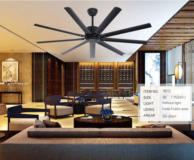 
60 inch industrial fan metal ceiling fan AC pure copper motor 9 metal blade with remote control giant ceiling fan 