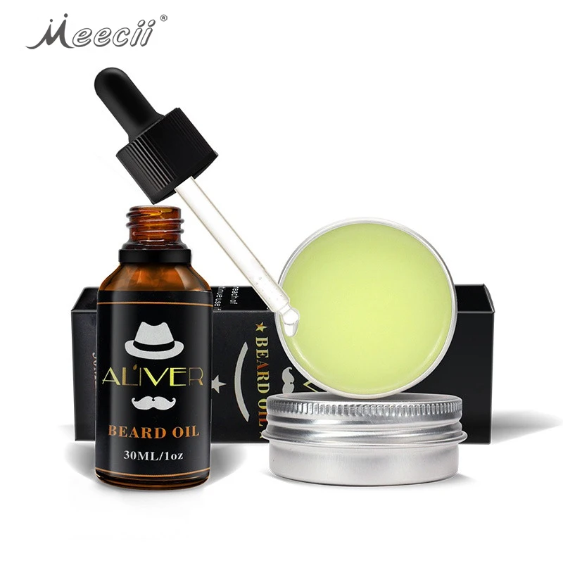 

30ML Treatment Men Natural Essential Oil Beard Balm Kit Conditioner Beard Growth Oil Set, Transparency/yellow