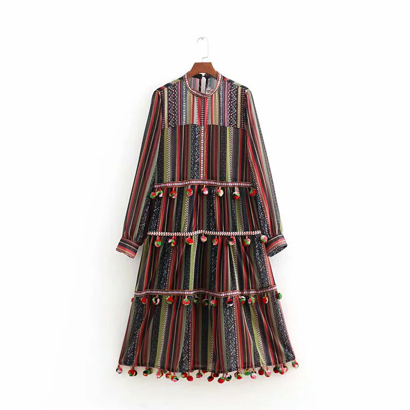 

African style colorful long sleeve o neck women autumn dress fashion party celebrate dress