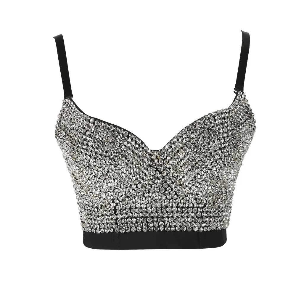 

Wholesale Factory Oem Woman Push Up Black Rhinestone Chain Sexy Bustier Bra