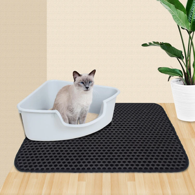 

Easy to Clean double layer EVA Black Cat Litter trapping Mat for Pet