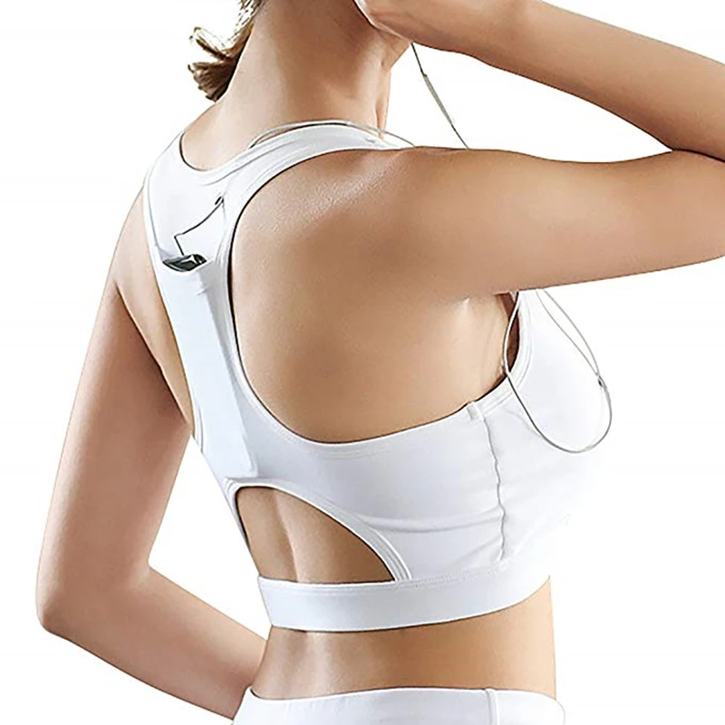 Women's High Impact Back Phone Pocket Sports Bra Running Padded Yoga Bra Raceback Activewear Bras