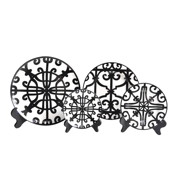 

Unique kitchen dinner plate, black ceramic charger plate wholesale 4 pcs a set, Black and white