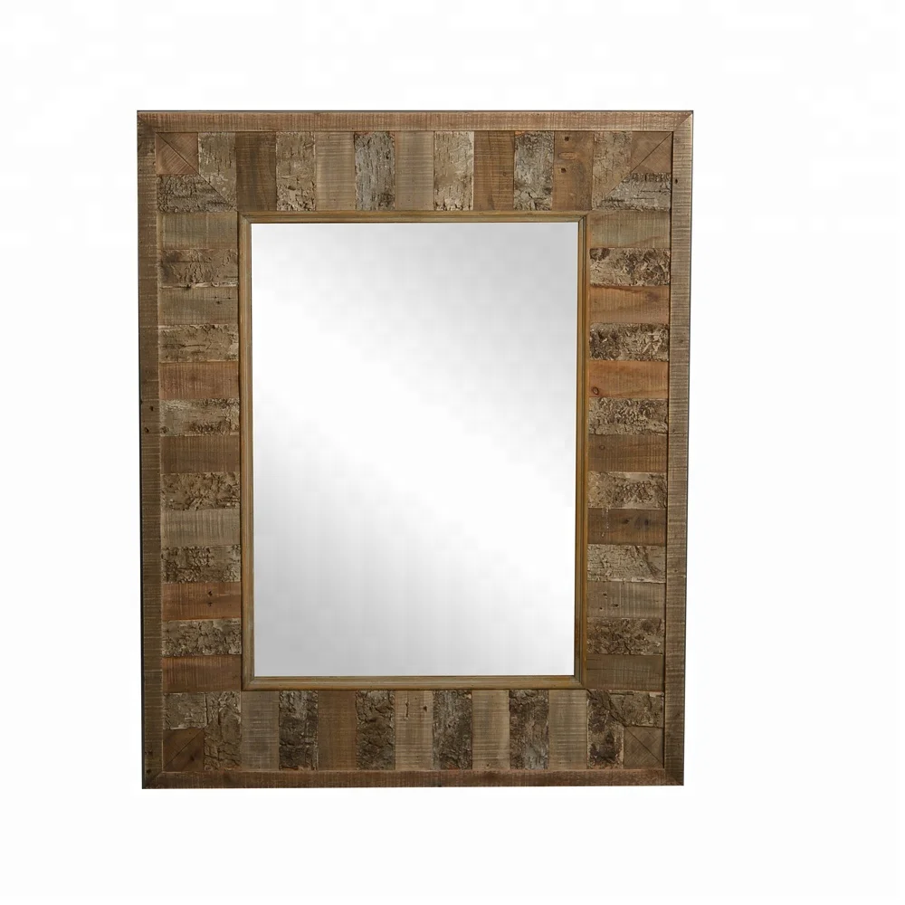 

Mayco Living Room Bathroom Rectangle Wood Splicing Frame Decorative Wall Mirror, Brown