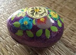 Hand painted Kashmir papier mache egg shaped trinket box ~ various colours