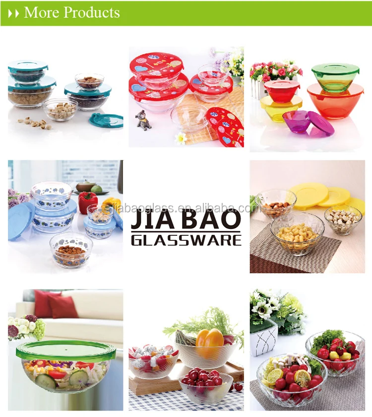 5pcs Glass Salad Bowl Set With Printed Lid Buy Glass Bowl With Lid