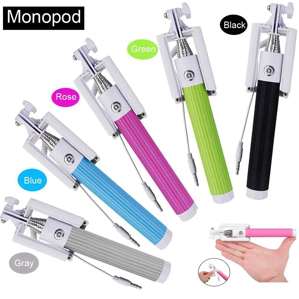 Wired Selfie Stick Handheld mini Monopod Built-in Shutter Extendable with Fold Holder For Smartphone Any Phones