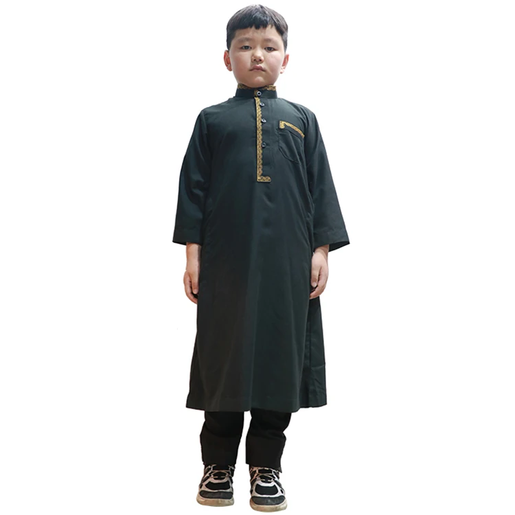 

Qatar Style Black Color Twin Set Boy Thobe For Daily Wearing