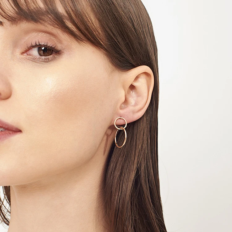 

Korea New Simple Metal Gold Double Circle Earrings Geometry Hoop Drop Earrings for Women (KDR017), Same as the picture