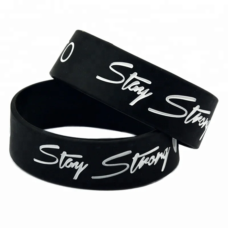 

25PCS 1 Inch Wide Demi Lovato Stay Strong Love Silicone Wristband, Black, pink