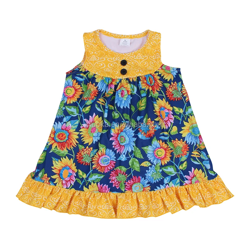 

High Quality Children Flower Princess Dress Sleeveless Kids Ruffle Clothing Sunflower Girl Summer Dress, Picture