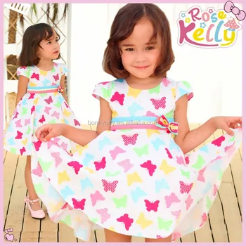 New Short Sleeve Printing With Butterfly Baby Girl Dress Puffy