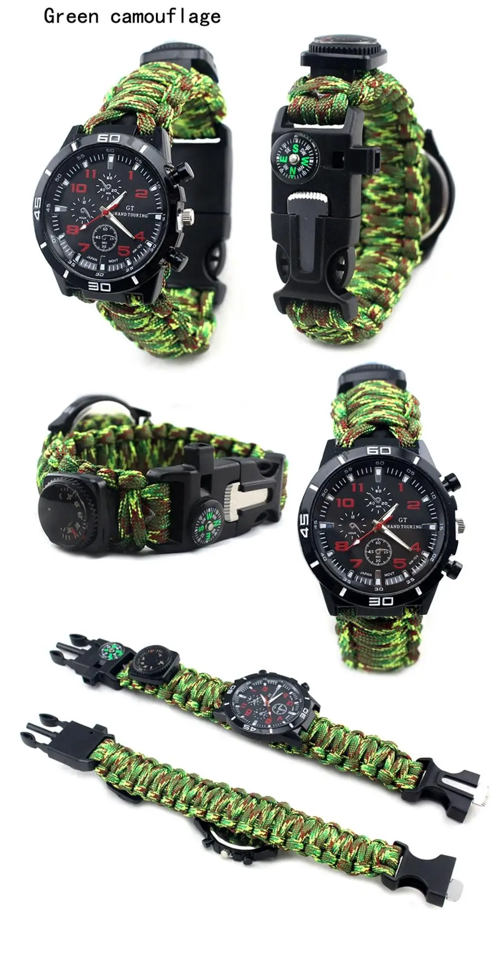 Multifunctional Survival Paracord Bracelet Compass Watch With Hiking