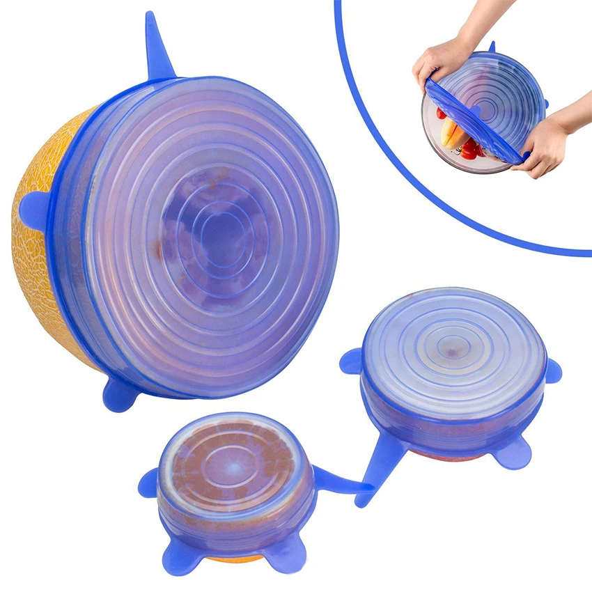 

6PCS/set Universal Silicone Suction Lid-bowl Pan Cooking Pot Lid-silicon Stretch Lids Silicone Cover Pan Spill Lid Stopper Cove, Blue or clear