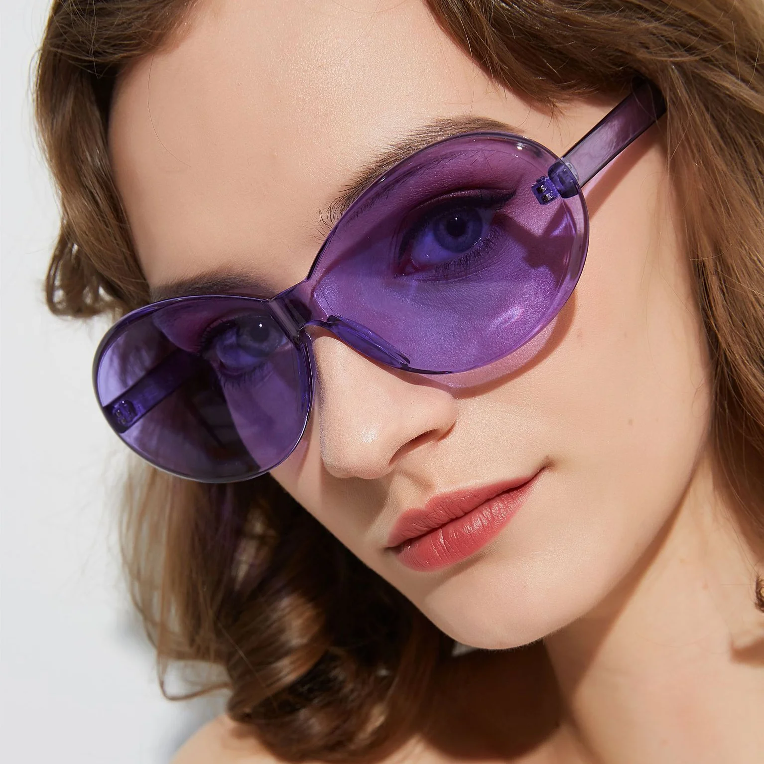 

Fashion oversized round frameless sunglasses vintage oval glasses