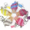 Fashionable Bag Charms Accessories Novelty 8x5cm Flocking Patch Tassel Hot Drilling Ice Cream Shape Crystal Rhinestone Keychain