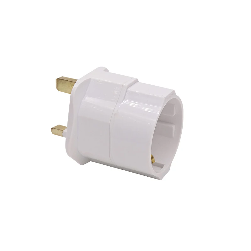 White Earthed Schuko Euro to UK 3 Pin Mains 13A Fused Plug Travel Adaptor Socket 