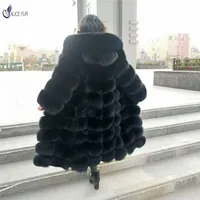 

ALICEFUR Long style dyed real fox fur coat with hood for women