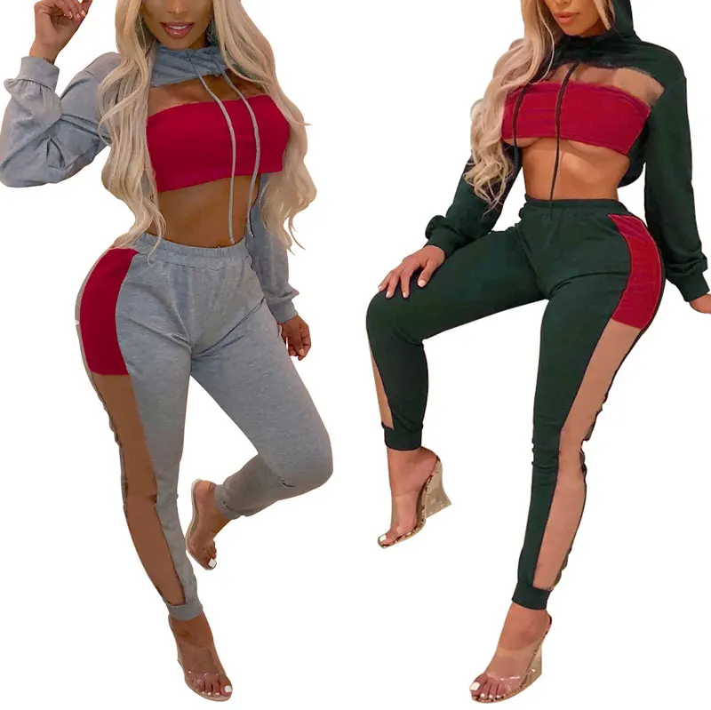 

80908-MX112 fashion hooded sexy crop top women long jumpsuits