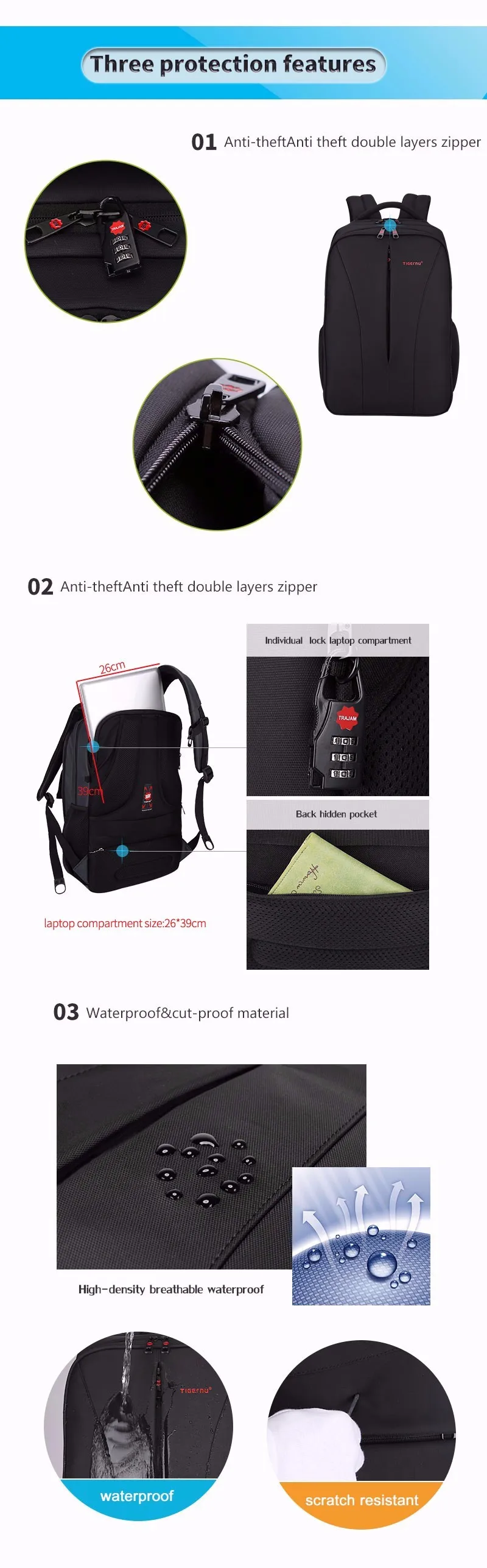 2017 Tigernu New waterproof usb charge 15.6inch laptop backpack men backpacks for teenage girls travel backpack bag for women