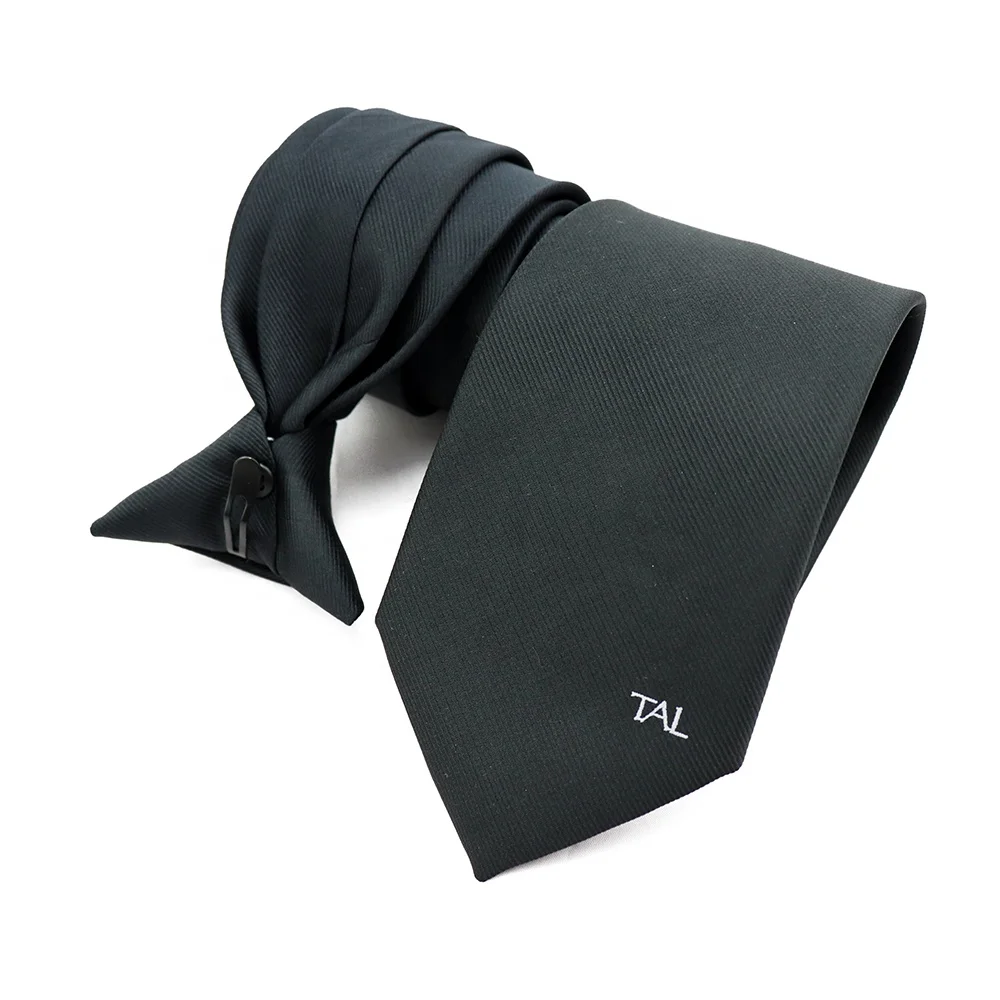 

Mens Security Uniform Black Polyester Ties Custom Design Necktie Logo Woven Clip On Tie