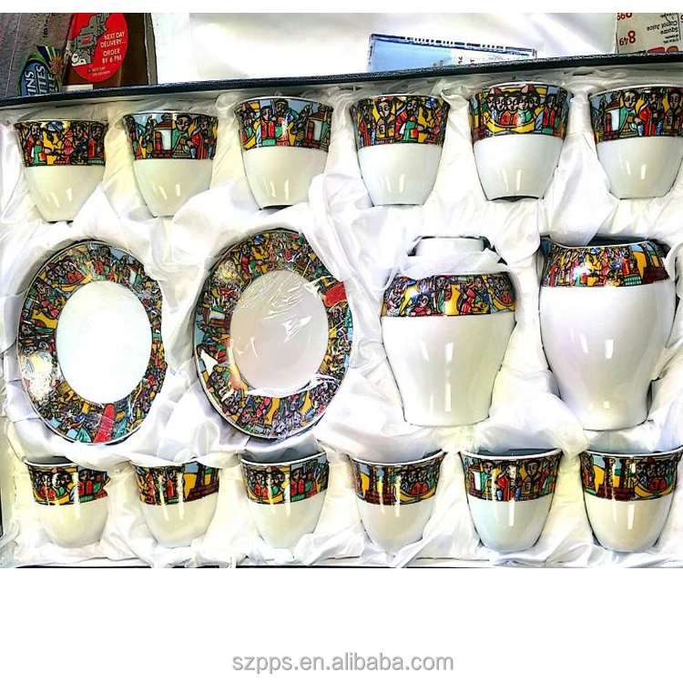 

Hand made ceramic Ethiopian coffee Set cawa cup sheba coffee cups, White