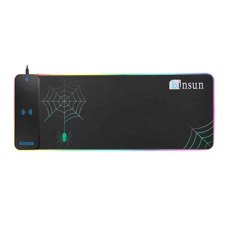 

RGB LED design colorful soft wireless charger gaming mouse pad, Black