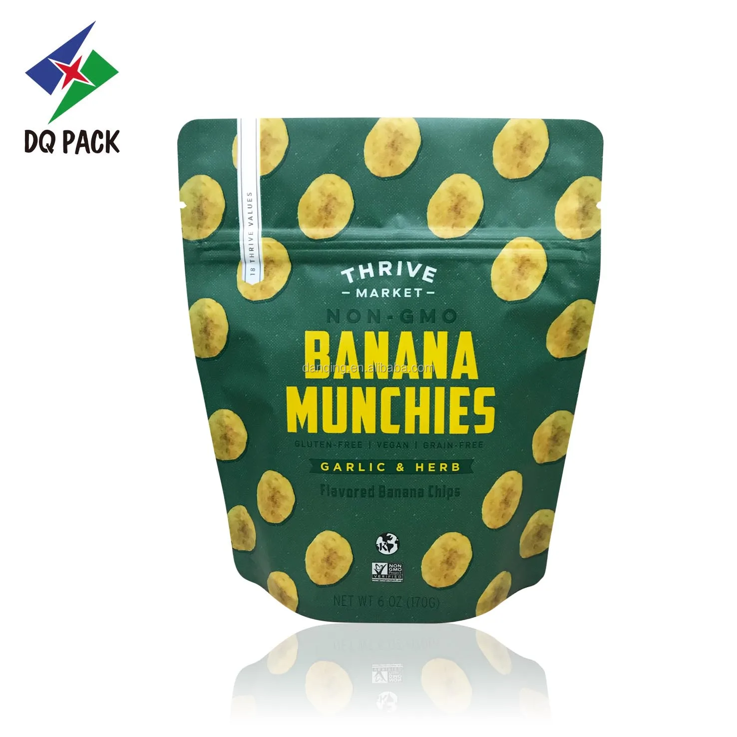 Plastic packaging Custom printing food stand up bags with resealable zipper for snack packaging