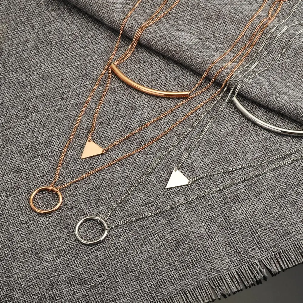 Fashion Jewelry Square Triangle Design Multi Layered Women Necklace