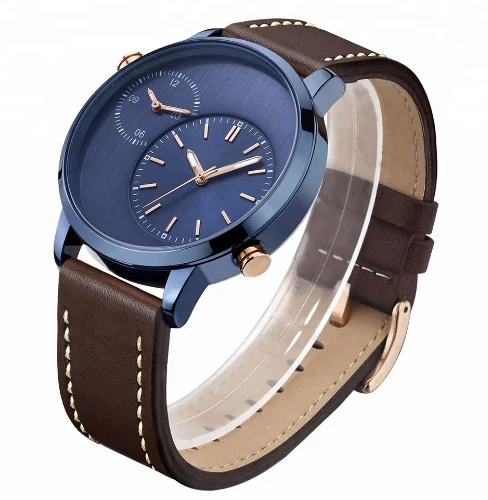 

Alloy Watch Custom Logo Leather Wrist Watches Men Quartz Dual Time Watch