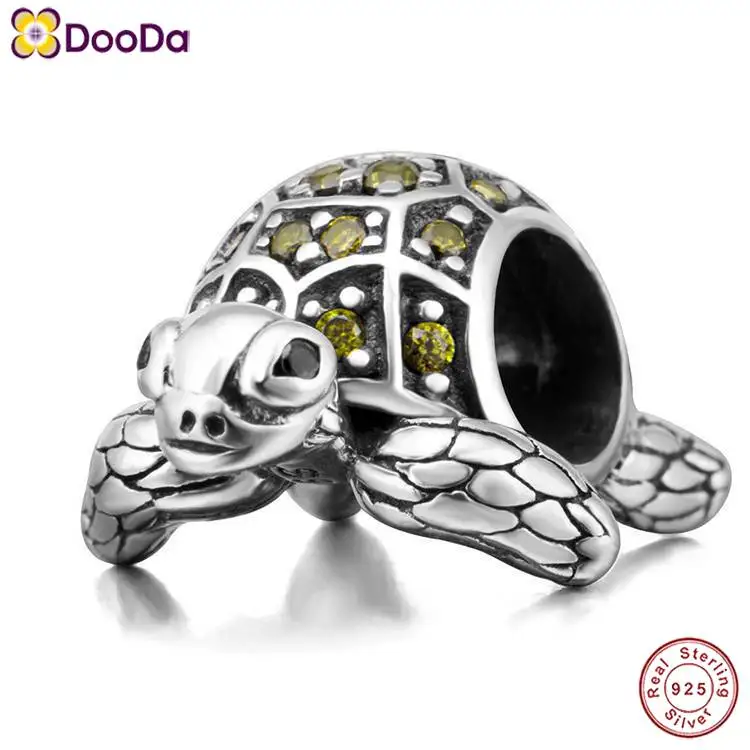 

Dooda Jewelry Sea Turtle Charm Authentic 925 Sterling Silver Olive Green CZ Bead for 2018 European Animal Series Bracelet