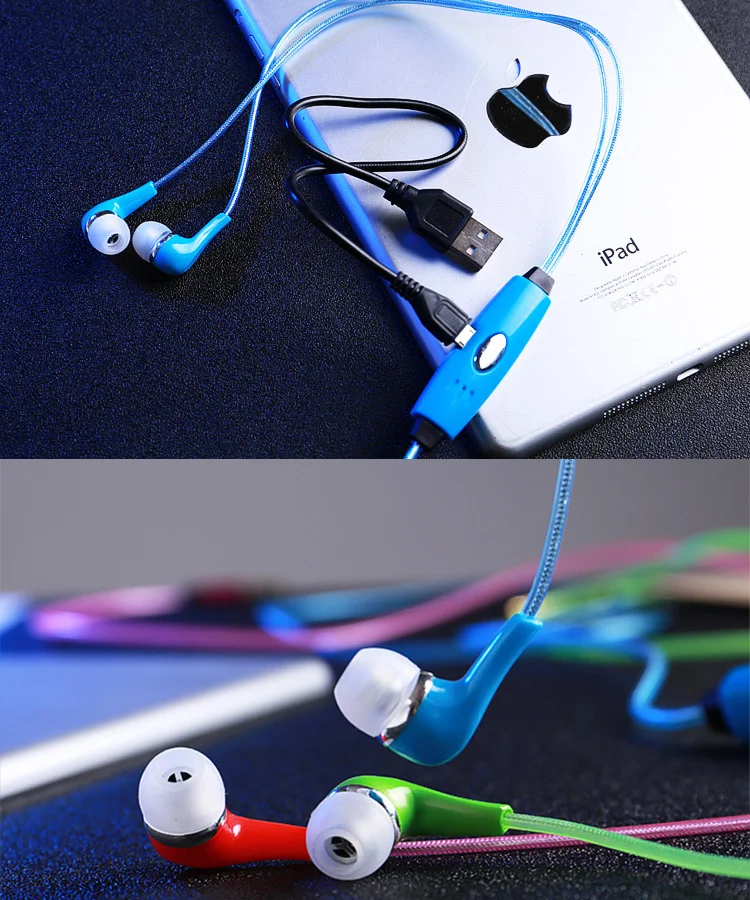 Flashing Light Earbuds 3.5mm Glow In The Dark Bass Earphone Led