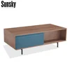 Modern fashion MDF walnut veneer coffee table with drawer MJ-6A