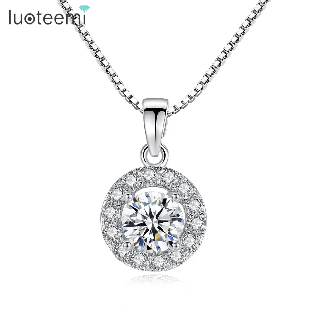 

LUOTEEMI Hot Sale Hearts & Arrows cut Top Quality 0.6 carat CZ Diamond Round Pendant Sona Necklace