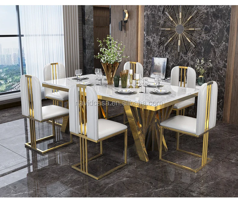 A8091 Gold Stainless Steel Luxury Dining Table Set