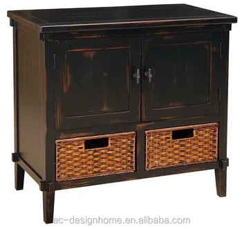 Pine Wood Cabinet W 2 Rattan Storages 2 Doors Buy Pine Wood