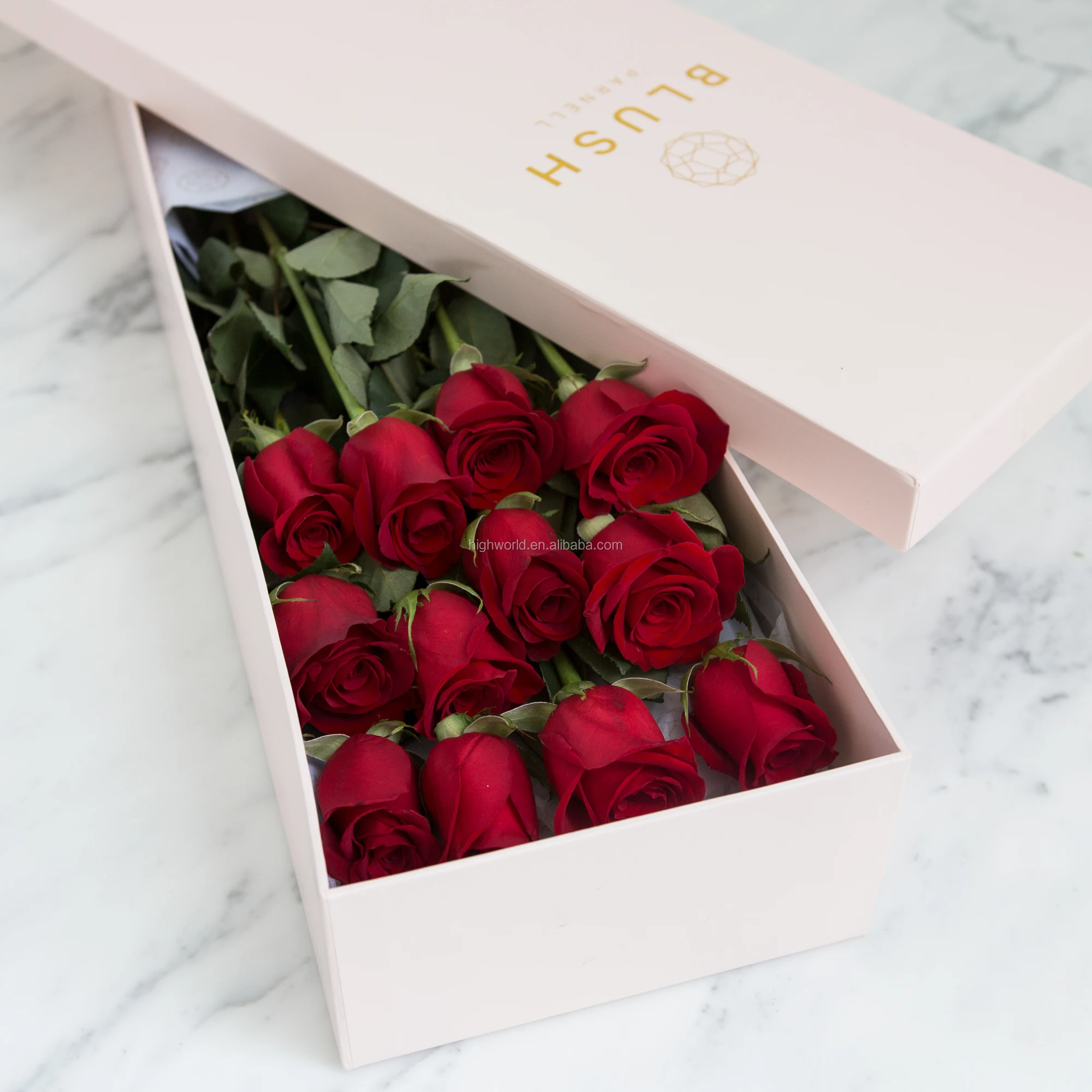 Luxury Cardboard Long Stem Rose Package Box Blush Pink Fresh Flower