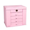 Solid Wood Pink Painted Wooden Jewellery Packaging Box with Drawers