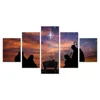 Large 5 Pieces Wall Art Print Christmas Nativity Scene Baby Jesus in Manger with Joseph Mary and Shepherds Religious Canvas Art