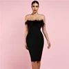 2019 New Arrival Feathers Embellished Mini Black Sexy Strapless Bodycon Bandage Dress Celebrity Dresses