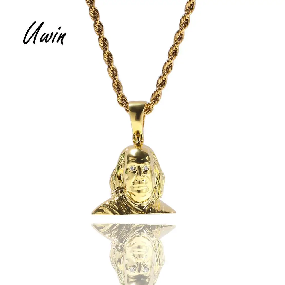 

Uwin American Presidential Avatar Wangshiton Pendant Necklace Gold Plated Retro Style Hiphop Jewelry Copper With CZ Stones Gifts