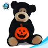 Fashion black plush teddy bear with plush pumpkin cheap cute plush stuffed toy halloween pumpkin