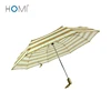 21 Inch Yellow and White Stripe Auto Open And Auto Close Three Folding Umbrella