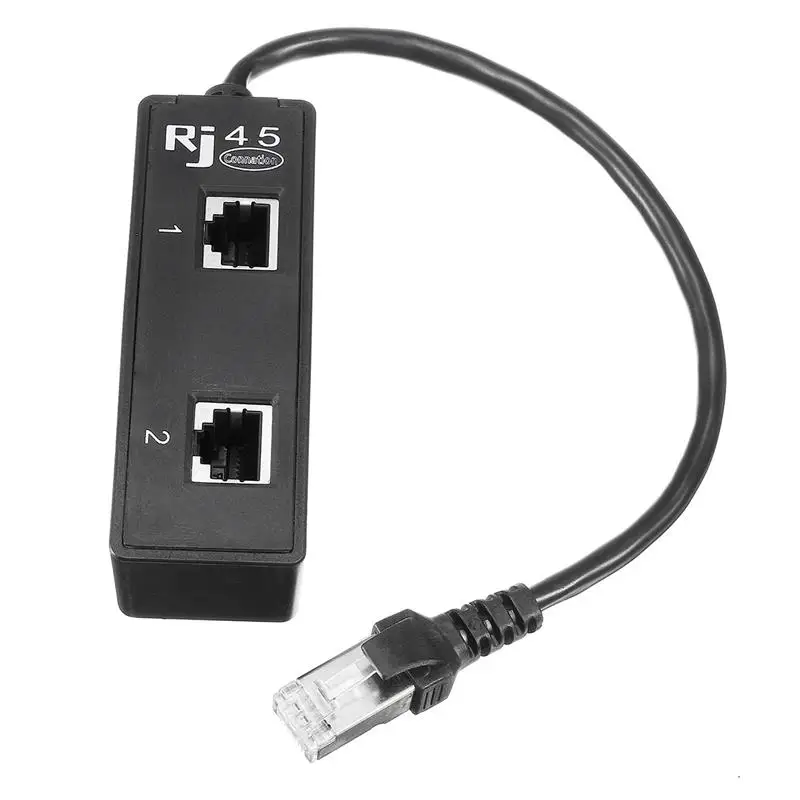 Plastic Copper Core RJ45 1 to 2 LAN Computer Network Cable Splitter Plug Adapter Extender Extension Connector Simultaneously