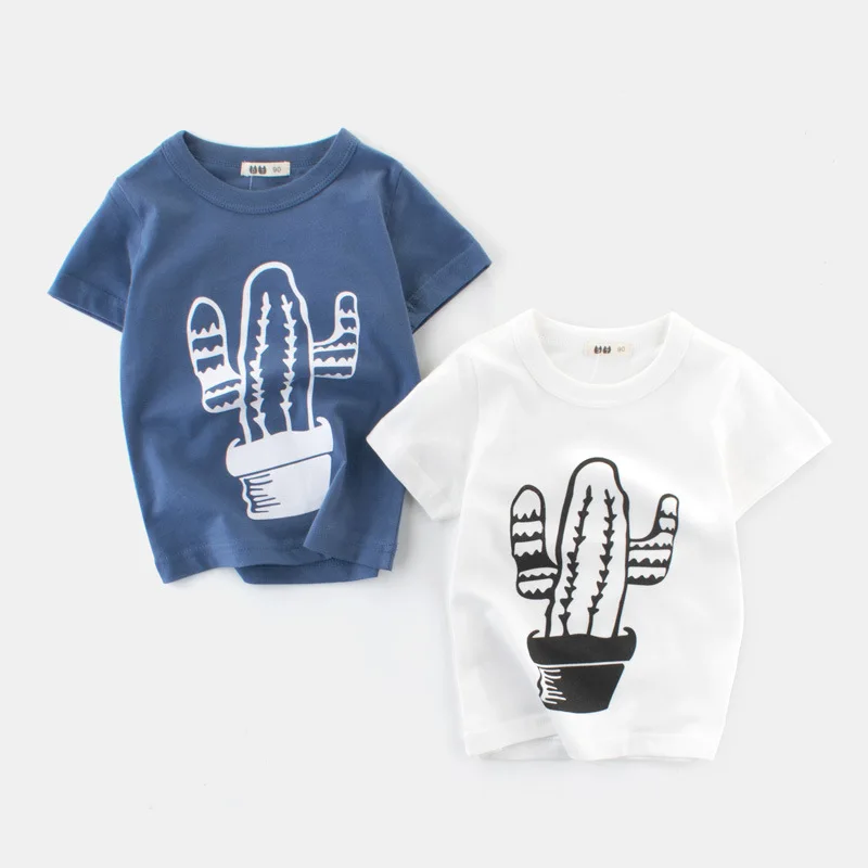 

INS Cactus Printing 100% Cotton Short Sleeved T-shirt for Kids Cute) T shirt for children Boy and Girl Sport t-shirt, 40 color for choose