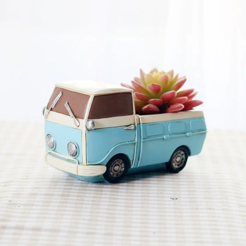 

Roogo resin navy blue vintage truck flower pots