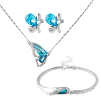 

Silver Plated Blue Austrian Crystal Butterfly Pendant Necklace Earrings Bracelet Set For Women Jewelry Set (KJ041)