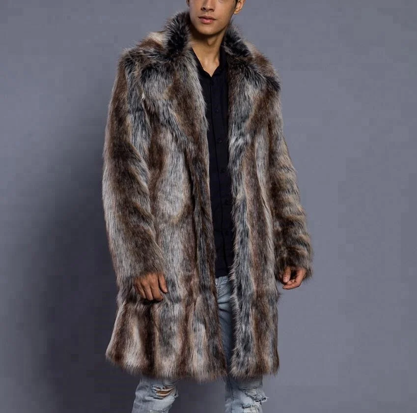 

Winter New Men's Mink Coat Long Print Striped Fur Overcoat, Stripe gradient