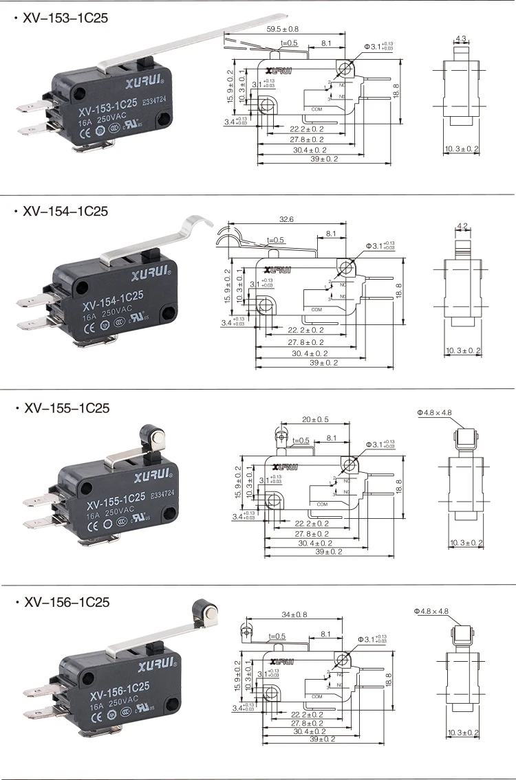 Honeywell micro switch V15 series, miniature snap action microswitch ...